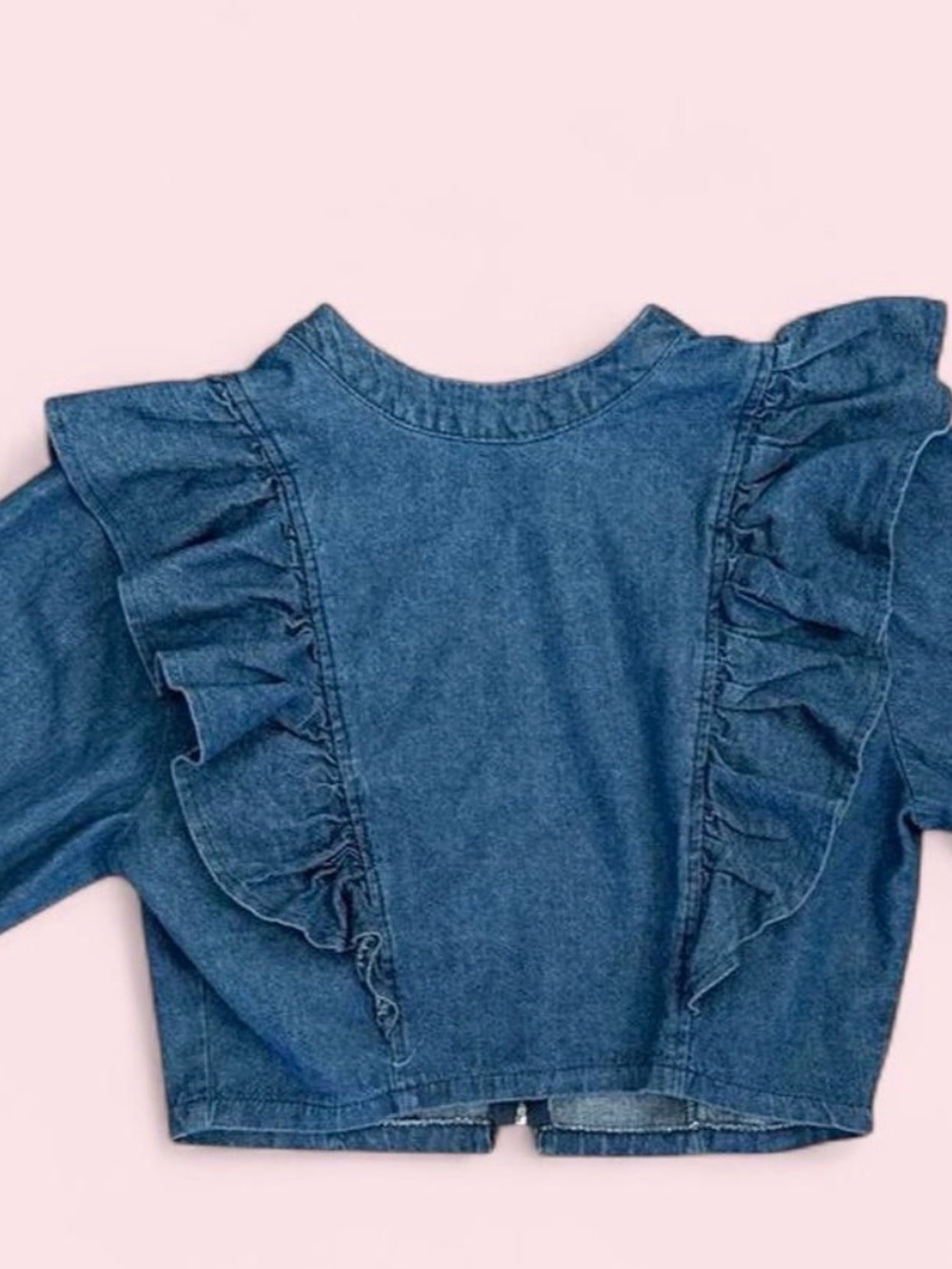 Forever 21 Cropped Top Medium Denim Ruffled with Back Zip- Y2K - Picture 2 of 9